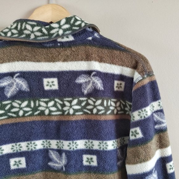 Leaf Print Stripe Neutral Tones Fleece Sweater - Picture 5 of 5